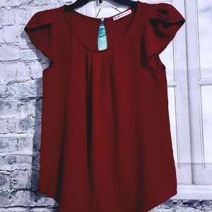 Candy apple red Simier Fariry Brand Ruffle Cap Sleeve Cottagecore Blouse Size M